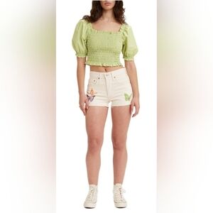 Levi's 501 Women’s Original Butterfly Print Raw Hem Denim Shorts Size W23